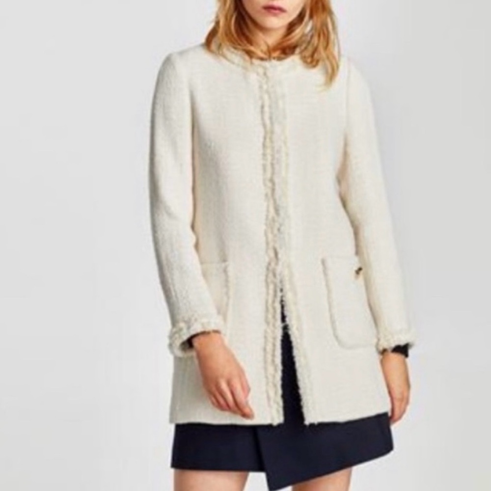 Zara Basic Collection Classic Ivory Tweed Jacket